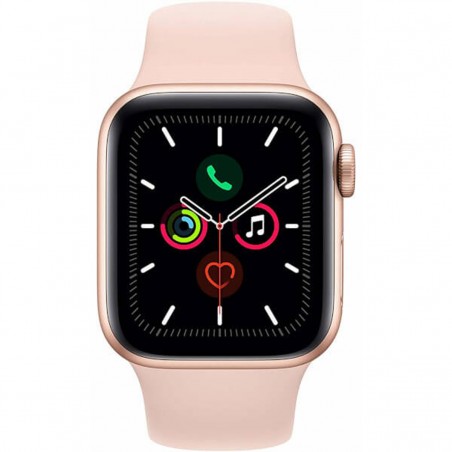 Apple Watch Series 5 GPS, Caja 44mm Aluminio Oro y correa deportiva rosa
