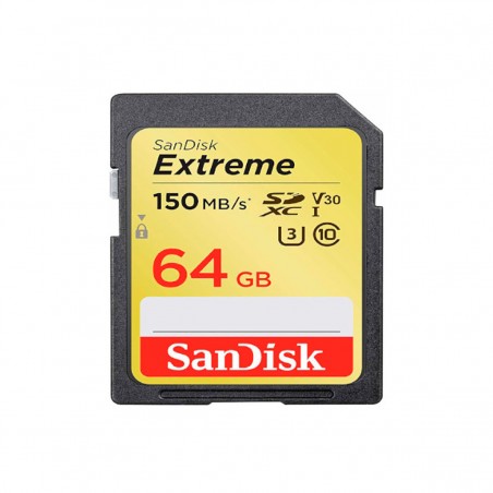 SanDisk Extreme 64GB SDXC - Tarjeta de memoria 150MB/s, Class 10, U3, V30