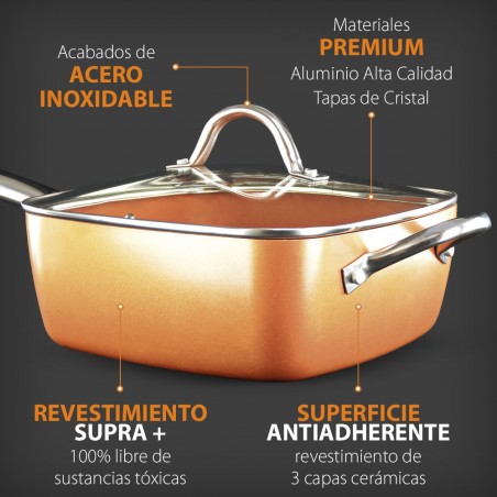 Set Sartenes Copper Pan 12 pzs, Antiadherente, Cerámica, Revestimiento Cobre Alta Calidad,