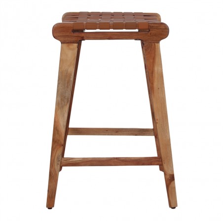 TABURETE ALTO DE MADERA Y PIEL GOTZO