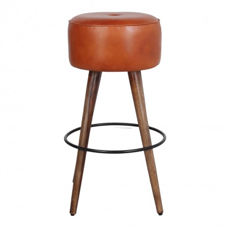 TABURETE ALTO DE MADERA Y PIEL COLT