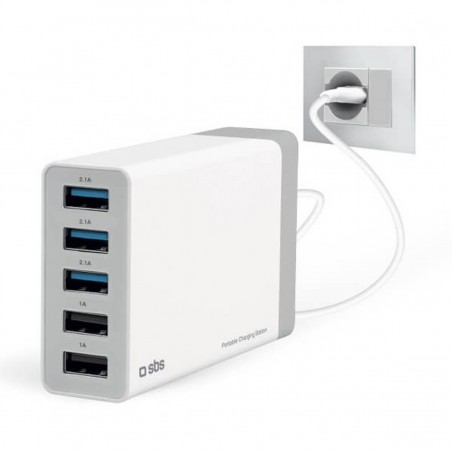 Estación de carga SBS de 7.000mAh con 5 salidas USB blanco