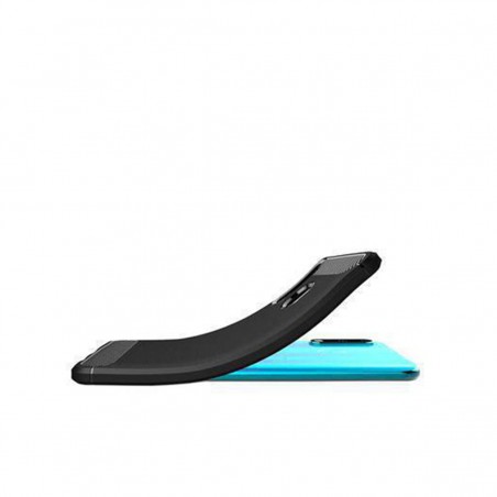 Funda silicona Huawei P30 Lite Inserciones simil a fibra de carbono negro