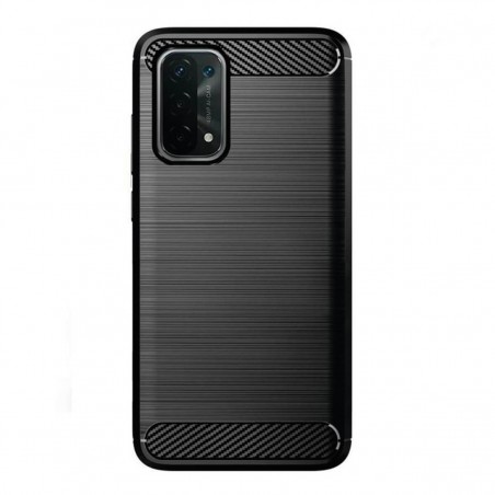 Funda silicona Oppo A54 5G / Oppo A74 5G, alta protección e inserciones símil a fibra de carbono negro