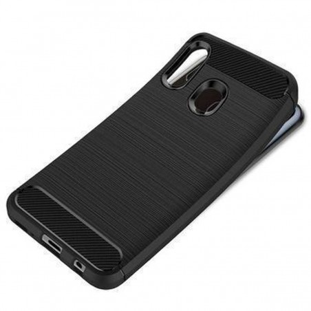 Funda Samsung Galaxy A20e de silicona con inserciones simil a fibra de carbono negro