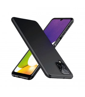 Funda silicona Samsung Galaxy A22 4G, alta protección e inserciones símil a fibra de carbono negro