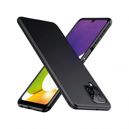 Funda silicona Samsung Galaxy A22 4G, alta protección e inserciones símil a fibra de carbono negro