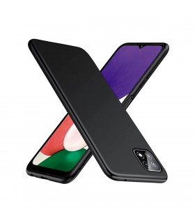 Funda silicona Samsung Galaxy A22 5G, alta protección e inserciones símil a fibra de carbono negro