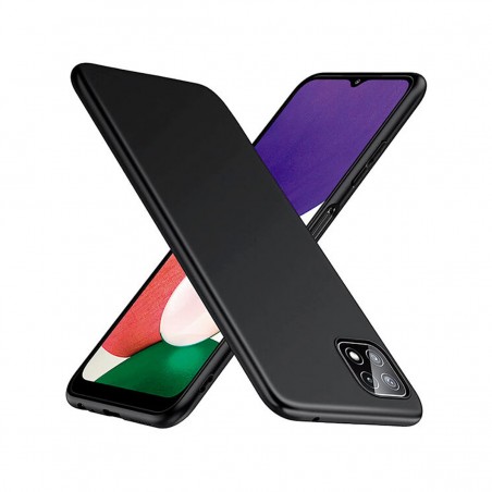Funda silicona Samsung Galaxy A22 5G, alta protección e inserciones símil a fibra de carbono negro