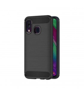 Funda silicona Samsung Galaxy A40 Inserciones simil a fibra de carbono negro