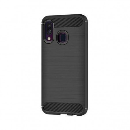 Funda silicona Samsung Galaxy A40 Inserciones simil a fibra de carbono negro