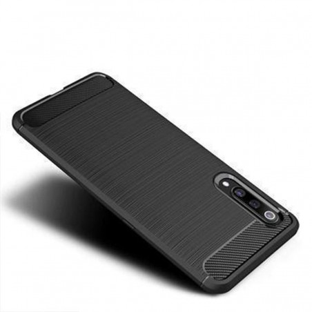 Funda Silicona Xiaomi Mi 9 FSAPXM9 fibra carbono Negra
