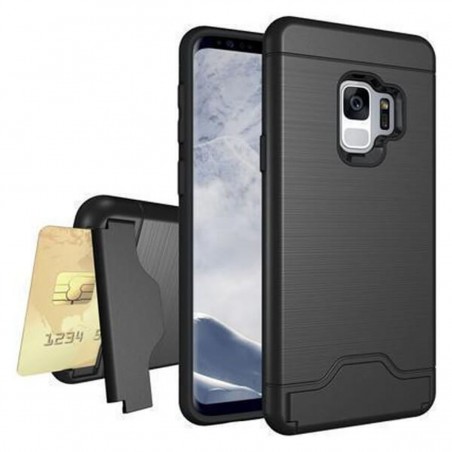 Funda negra con tarjetero y soporte para Samsung Galaxy S9