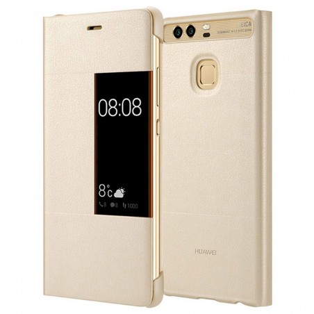 Funda con ventana para Huawei P9 Dorado